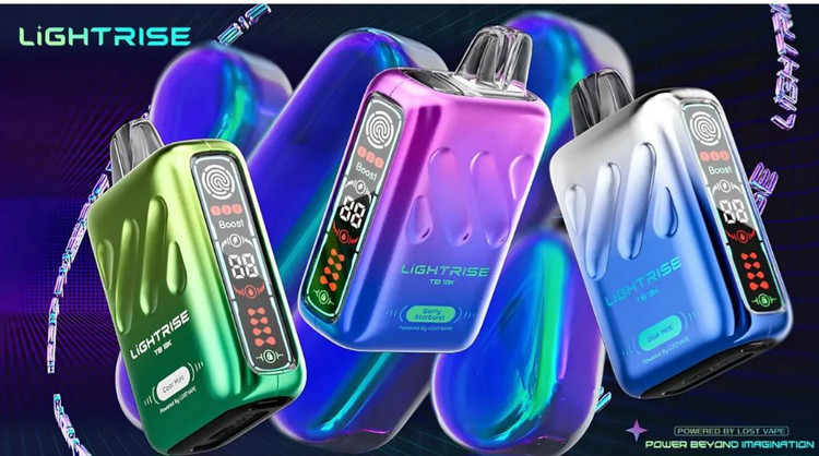 خرید پاد یکبارمصرف 18000 پاف LIGHTRISE LOST VAPE تمشک نعناع Due black ice