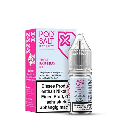 سالت تمشک یخ (تریپل رزبری یخ) پادسالت حجم 30 میلی لیتر نیکوتین 25 میلی گرم/// Pod Salt Triple Raspberry Ice 30ml/25mg