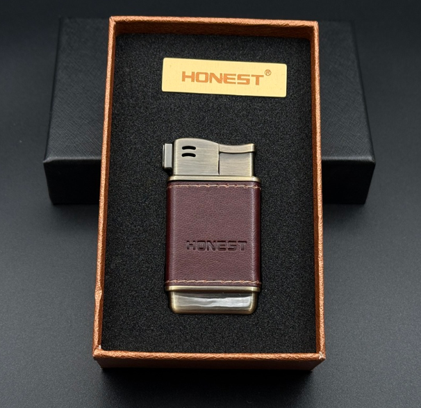 خرید فندک پیپ برند HONEST چرم قهوه ای تیره