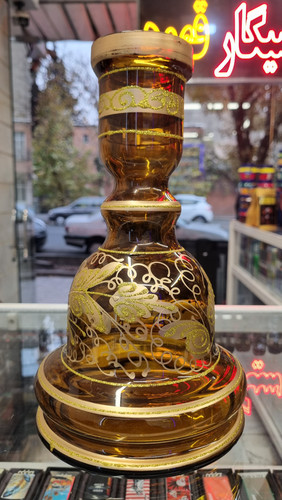 خرید شیشه قلیان طرح دار طلایی