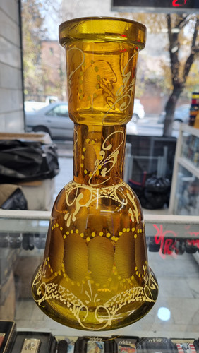 خرید شیشه قلیان زرد طرح دار